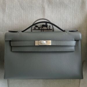 Hermes Kelly Pochette Handmade Bag in Gris Meyer Swift Calfskin