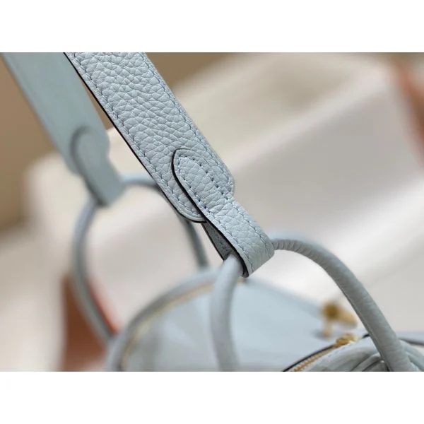 Hermes Lindy Mini Bag In Blue Brume Clemence Leather GHW - Image 5