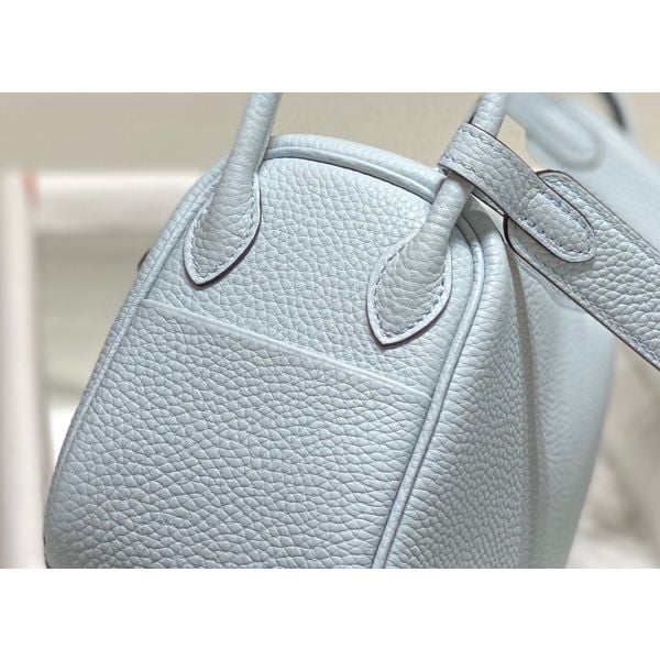 Hermes Lindy Mini Bag In Blue Brume Clemence Leather GHW - Image 6