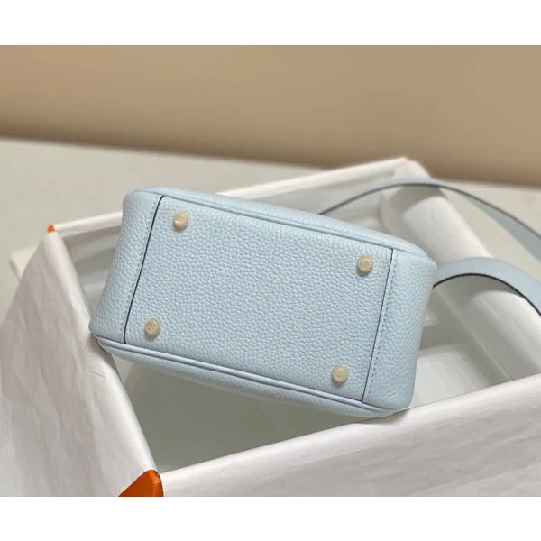 Hermes Lindy Mini Bag In Blue Brume Clemence Leather GHW - Image 8