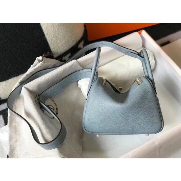 Hermes Lindy Mini Bag In Blue Lin Clemence Leather GHW - Image 2