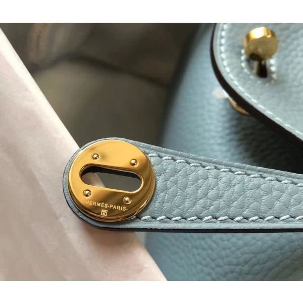 Hermes Lindy Mini Bag In Blue Lin Clemence Leather GHW - Image 7