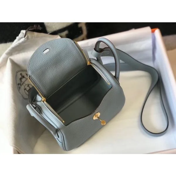 Hermes Lindy Mini Bag In Blue Lin Clemence Leather GHW - Image 8