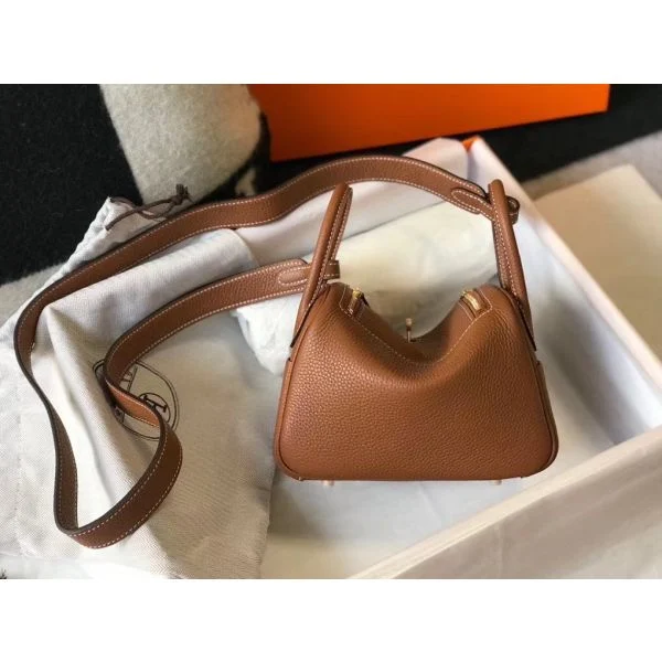 Hermes Lindy Mini Bag In Gold Clemence Leather GHW - Image 2