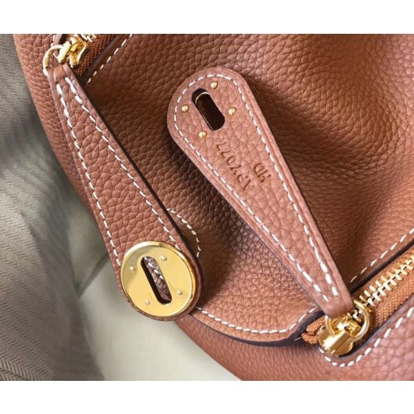 Hermes Lindy Mini Bag In Gold Clemence Leather GHW - Image 6