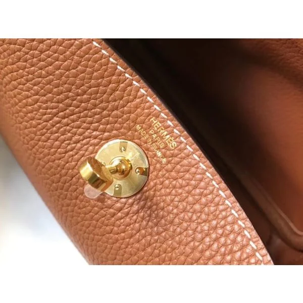Hermes Lindy Mini Bag In Gold Clemence Leather GHW - Image 7