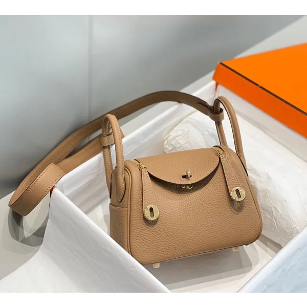 Hermes Lindy Mini Bag In Chai Clemence Leather GHW - Image 3