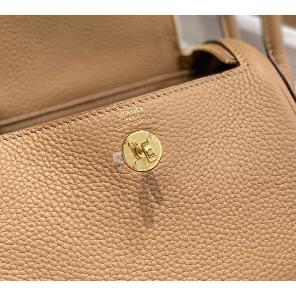 Hermes Lindy Mini Bag In Chai Clemence Leather GHW - Image 8