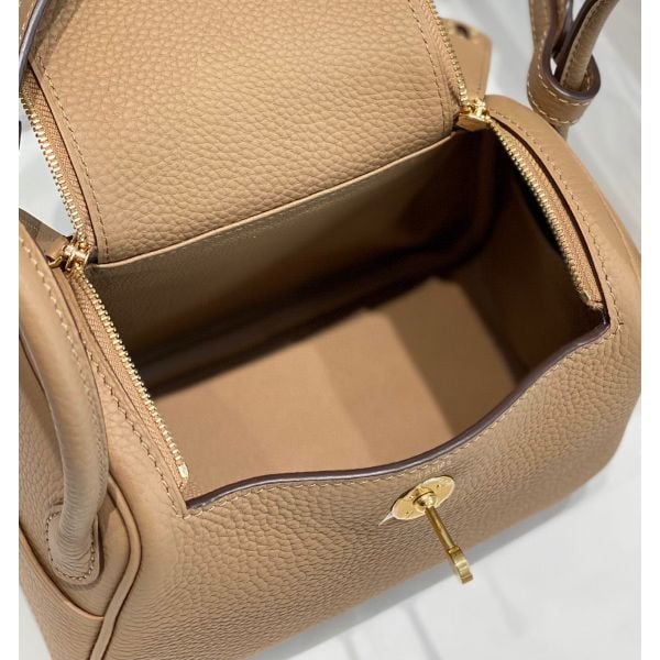 Hermes Lindy Mini Bag In Chai Clemence Leather GHW - Image 9
