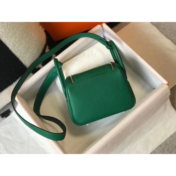 Hermes Lindy Mini Bag In Green Clemence Leather GHW - Image 2