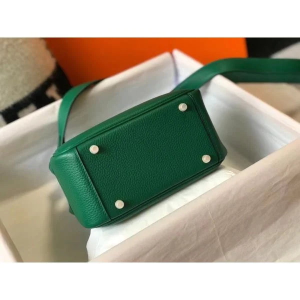 Hermes Lindy Mini Bag In Green Clemence Leather GHW - Image 3