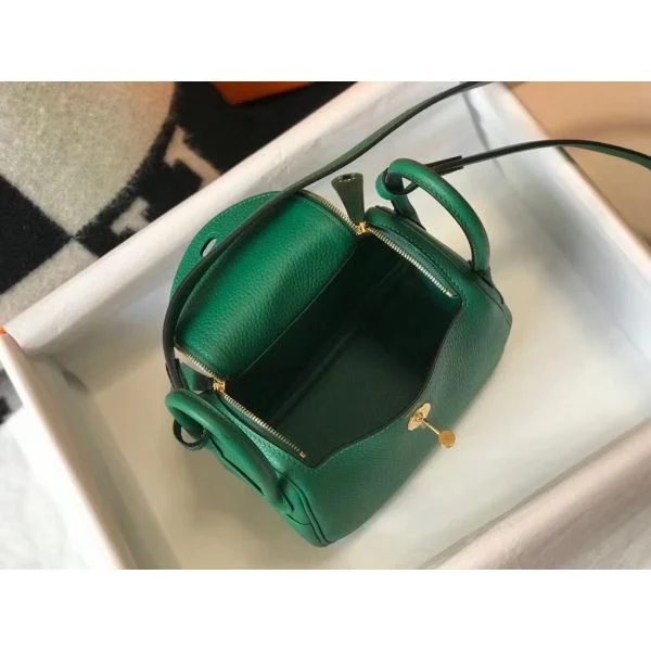 Hermes Lindy Mini Bag In Green Clemence Leather GHW - Image 8