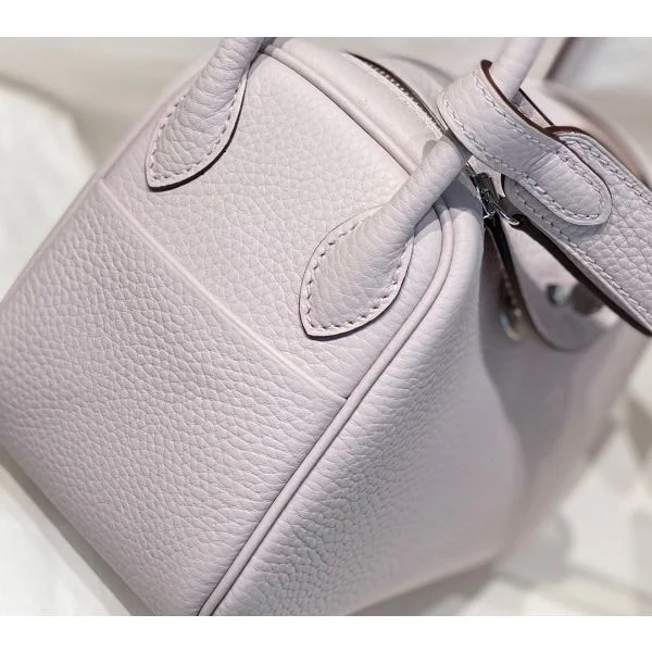 Hermes Lindy Mini Bag In Mauve Pale Clemence Leather PHW - Image 5