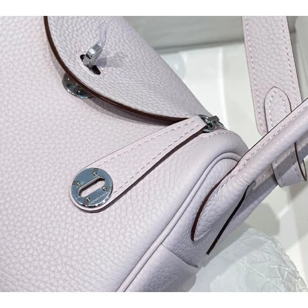 Hermes Lindy Mini Bag In Mauve Pale Clemence Leather PHW - Image 6