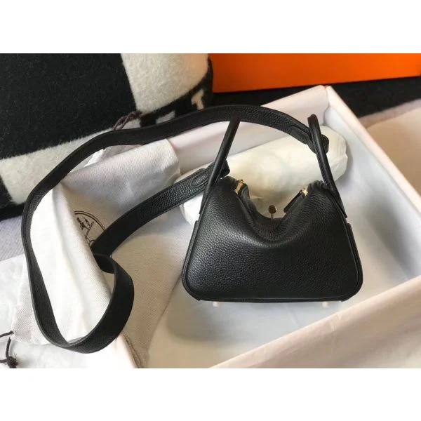 Hermes Lindy Mini Bag In Black Clemence Leather GHW - Image 3