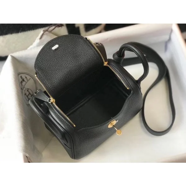 Hermes Lindy Mini Bag In Black Clemence Leather GHW - Image 8