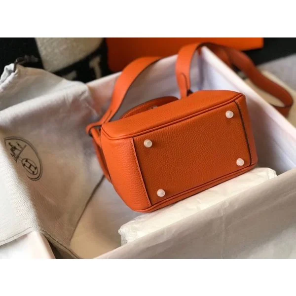 Hermes Lindy Mini Bag In Orange Clemence Leather GHW - Image 3
