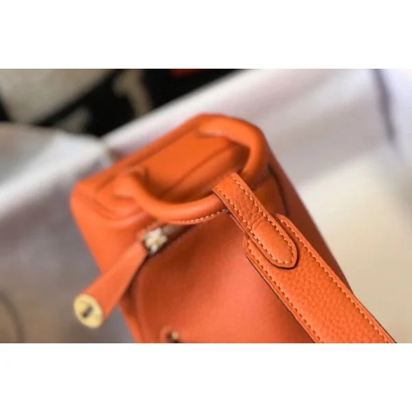 Hermes Lindy Mini Bag In Orange Clemence Leather GHW - Image 4