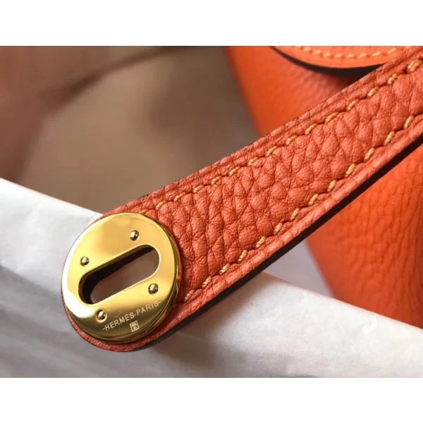 Hermes Lindy Mini Bag In Orange Clemence Leather GHW - Image 6