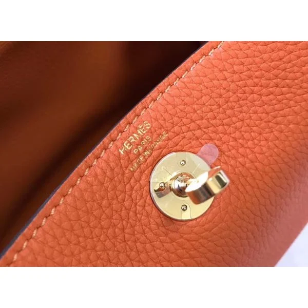 Hermes Lindy Mini Bag In Orange Clemence Leather GHW - Image 7