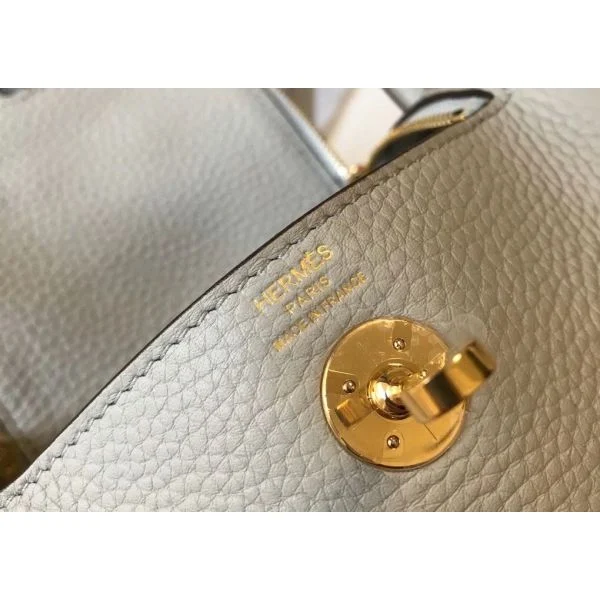 Hermes Lindy Mini Bag In Pearl Grey Clemence Leather GHW - Image 6
