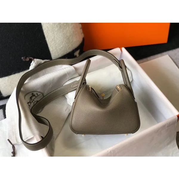 Hermes Lindy Mini Bag In Taupe Clemence Leather GHW - Image 2