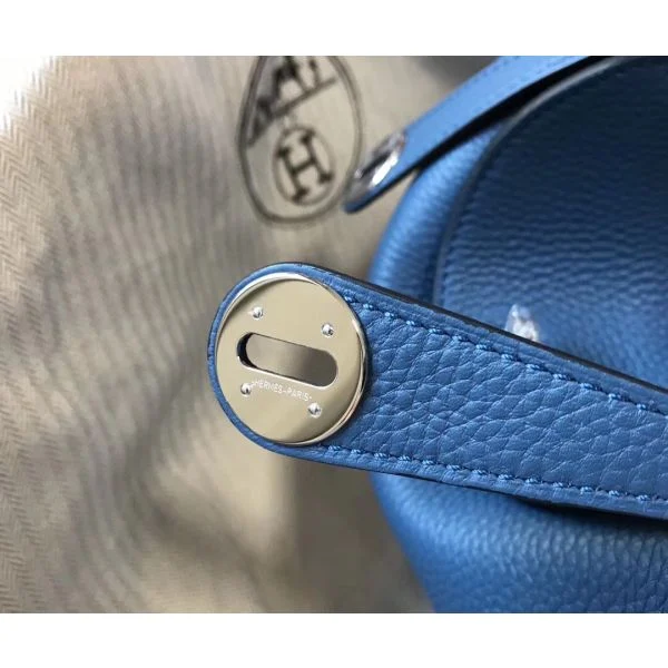 Hermes Lindy 26cm Bag In Blue Agate Clemence Leather PHW - Image 5