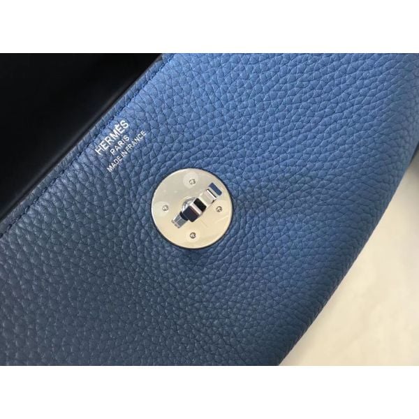 Hermes Lindy 26cm Bag In Blue Agate Clemence Leather PHW - Image 7