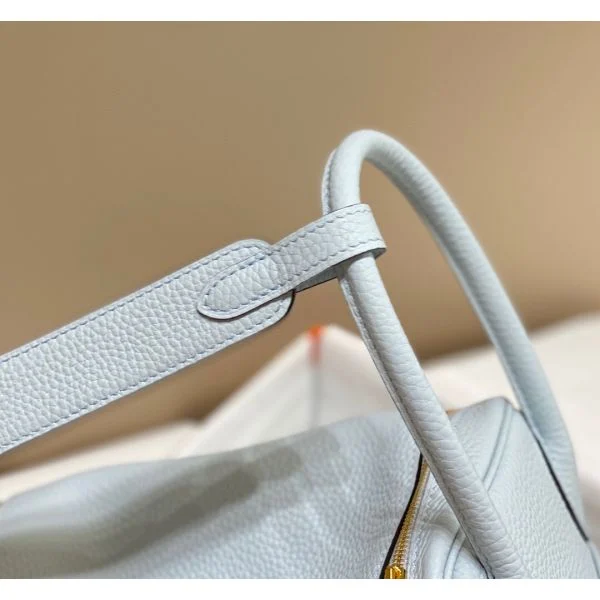 Hermes Lindy 26cm Bag In Blue Brume Clemence Leather GHW - Image 6