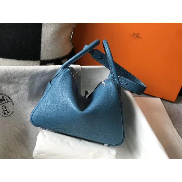 Hermes Lindy 26cm Bag In Blue Jean Clemence Leather PHW - Image 2