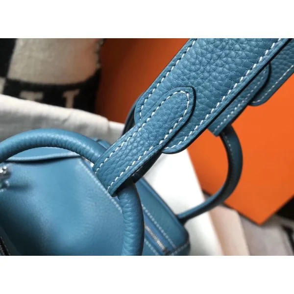 Hermes Lindy 26cm Bag In Blue Jean Clemence Leather PHW - Image 3
