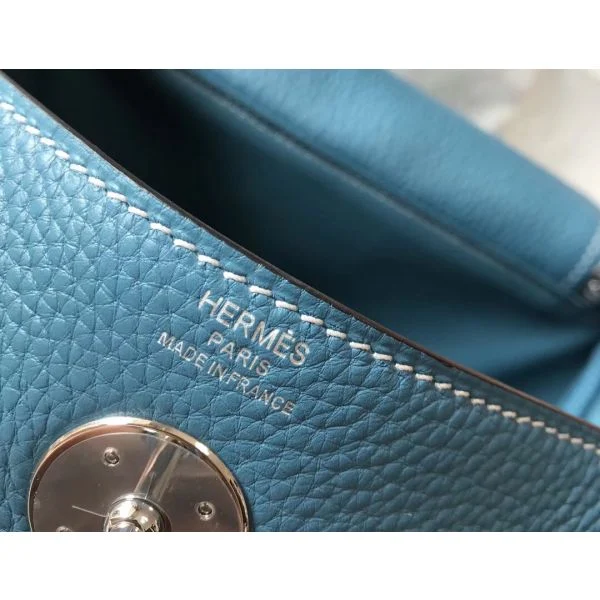 Hermes Lindy 26cm Bag In Blue Jean Clemence Leather PHW - Image 6