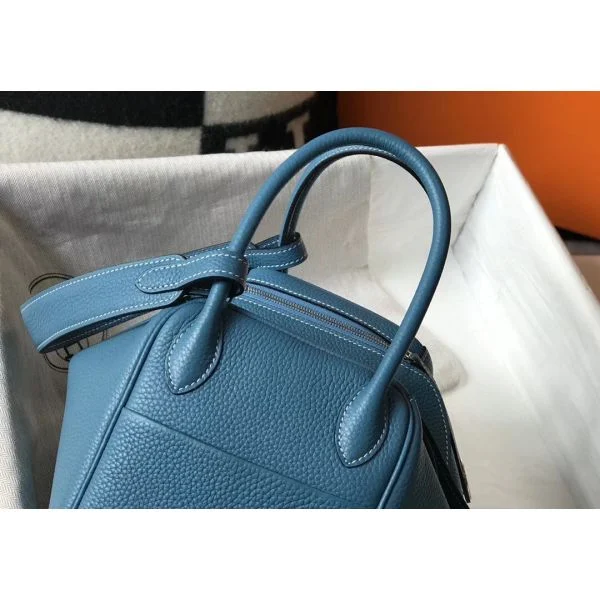 Hermes Lindy 26cm Bag In Blue Jean Clemence Leather PHW - Image 8