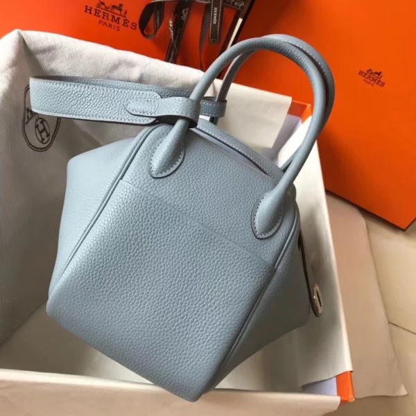 Hermes Lindy 26cm Bag In Blue Lin Clemence Leather PHW - Image 3