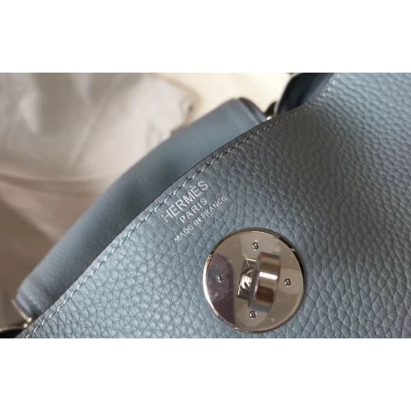 Hermes Lindy 26cm Bag In Blue Lin Clemence Leather PHW - Image 6