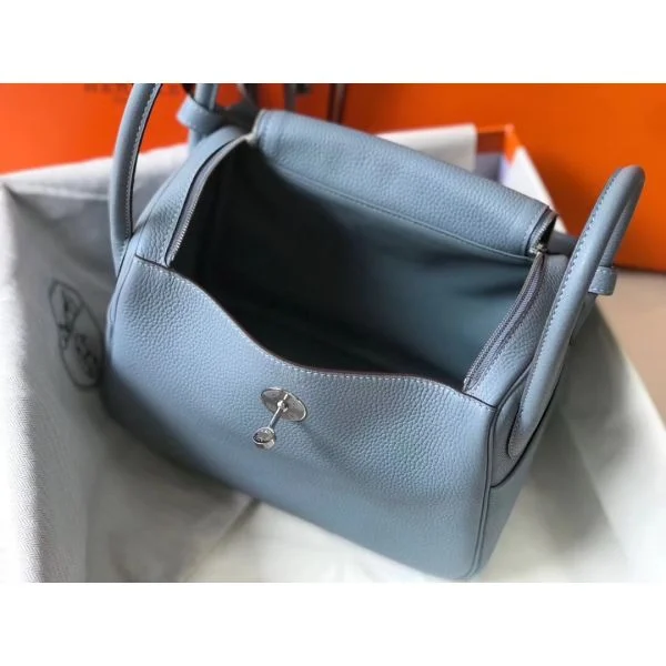 Hermes Lindy 26cm Bag In Blue Lin Clemence Leather PHW - Image 8