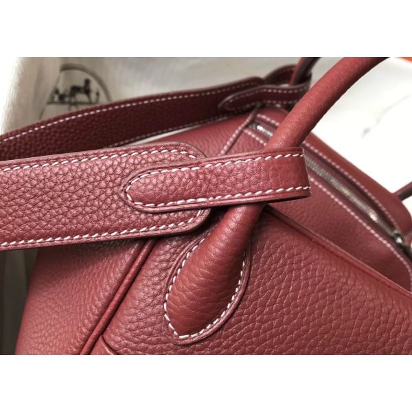Hermes Lindy 26cm Bag In Bordeaux Clemence Leather PHW - Image 6