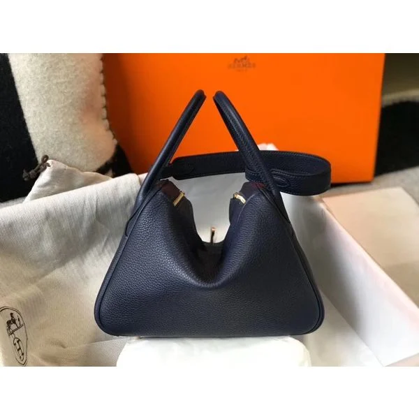 Hermes Lindy 26cm Bag In Navy Blue Clemence Leather GHW - Image 2