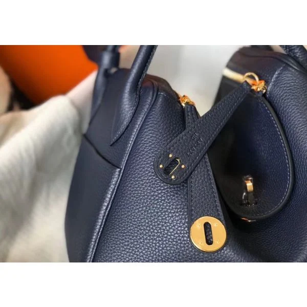 Hermes Lindy 26cm Bag In Navy Blue Clemence Leather GHW - Image 3