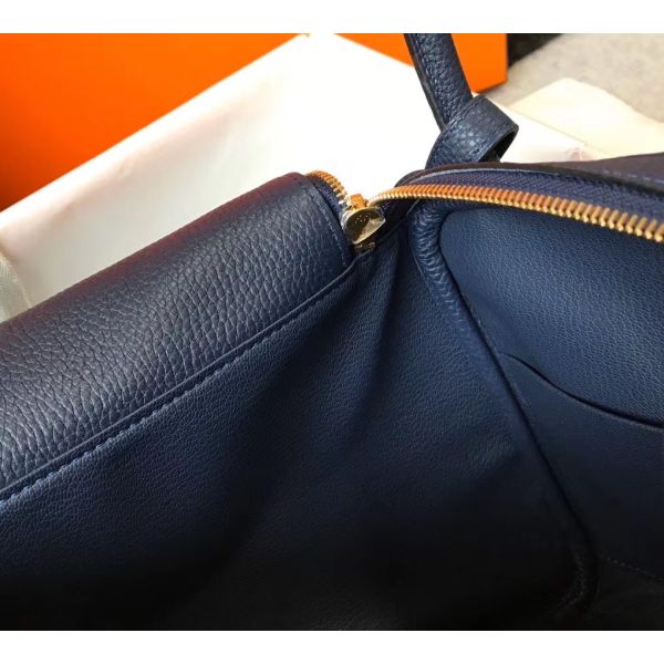 Hermes Lindy 26cm Bag In Navy Blue Clemence Leather GHW - Image 6