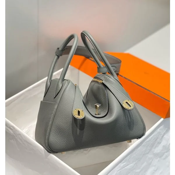 Hermes Lindy 26cm Bag In Gris Meyer Clemence Leather GHW - Image 3