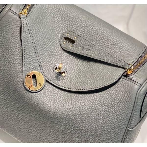 Hermes Lindy 26cm Bag In Gris Meyer Clemence Leather GHW - Image 6