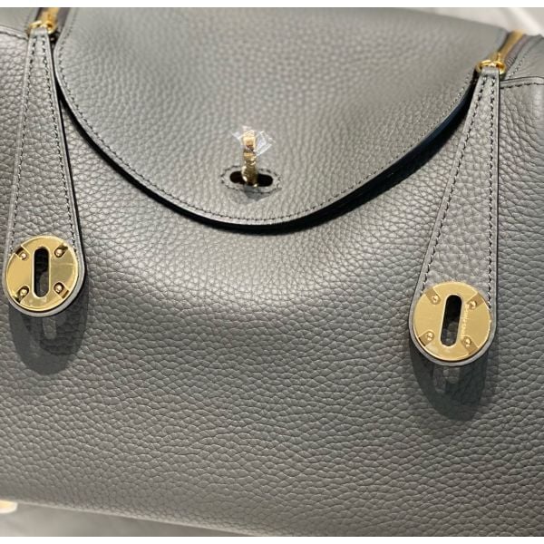 Hermes Lindy 26cm Bag In Gris Meyer Clemence Leather GHW - Image 7