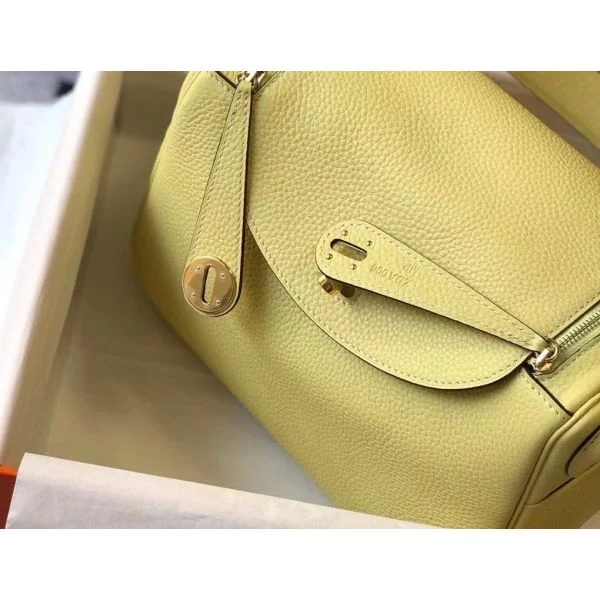 Hermes Lindy 26cm Bag In Jaune Poussin Clemence Leather GHW - Image 5