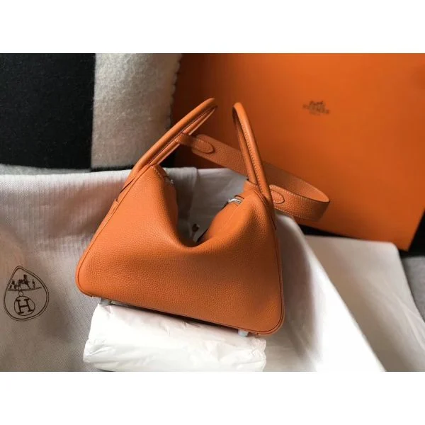 Hermes Lindy 26cm Bag In Orange Clemence Leather PHW - Image 2