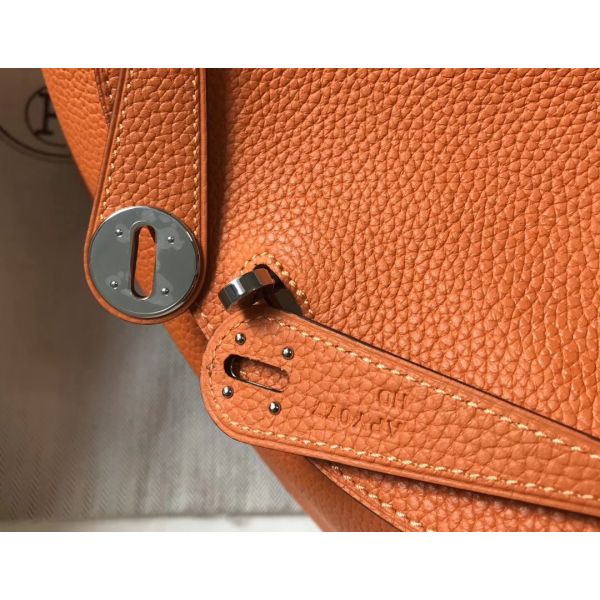 Hermes Lindy 26cm Bag In Orange Clemence Leather PHW - Image 6