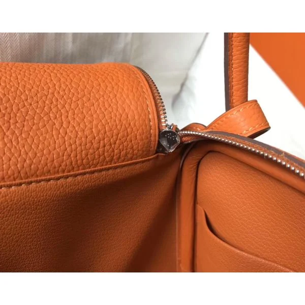 Hermes Lindy 26cm Bag In Orange Clemence Leather PHW - Image 7