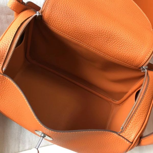 Hermes Lindy 26cm Bag In Orange Clemence Leather PHW - Image 8