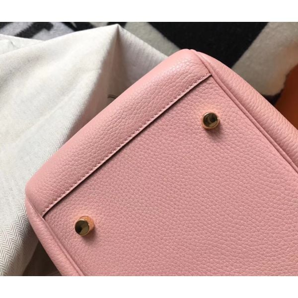 Hermes Lindy 26cm Bag In Pink Clemence Leather GHW - Image 4