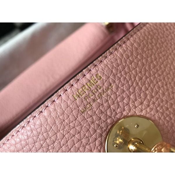 Hermes Lindy 26cm Bag In Pink Clemence Leather GHW - Image 7